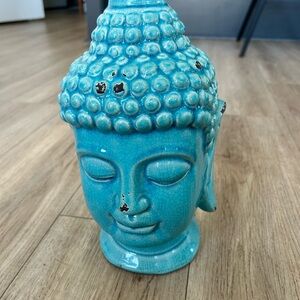 Turquoise Ceramic Buddha Head Accent Statue